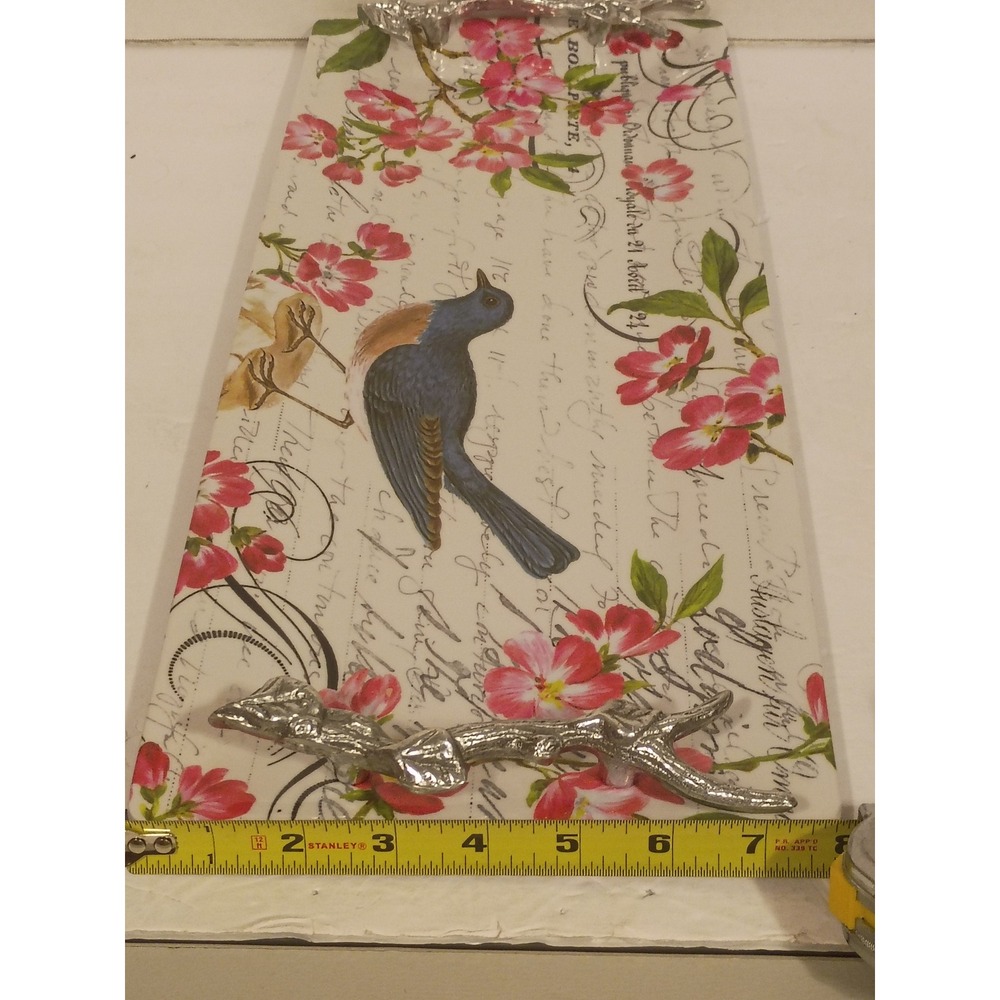 Mariposa Pamela Gladding Melamine Serving Tray BluebirdFloral Branch Handles19in - Picture 10 of 10